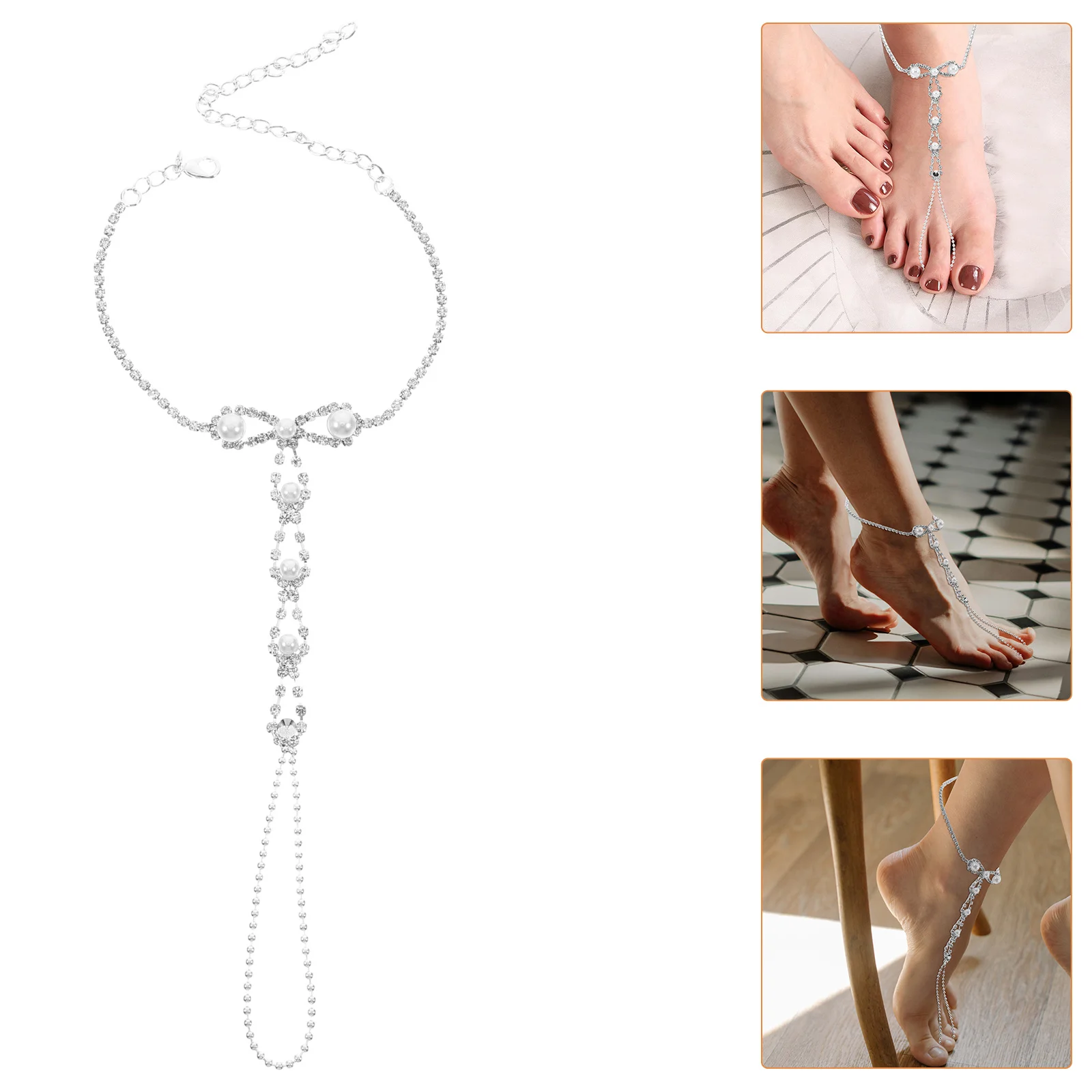 

Crystal Foot Jewelry Barefoot Sandals Rhinestone Toe Ring Anklet Summer Beach Weddings Casual Outfits Women Ankle Bracelets