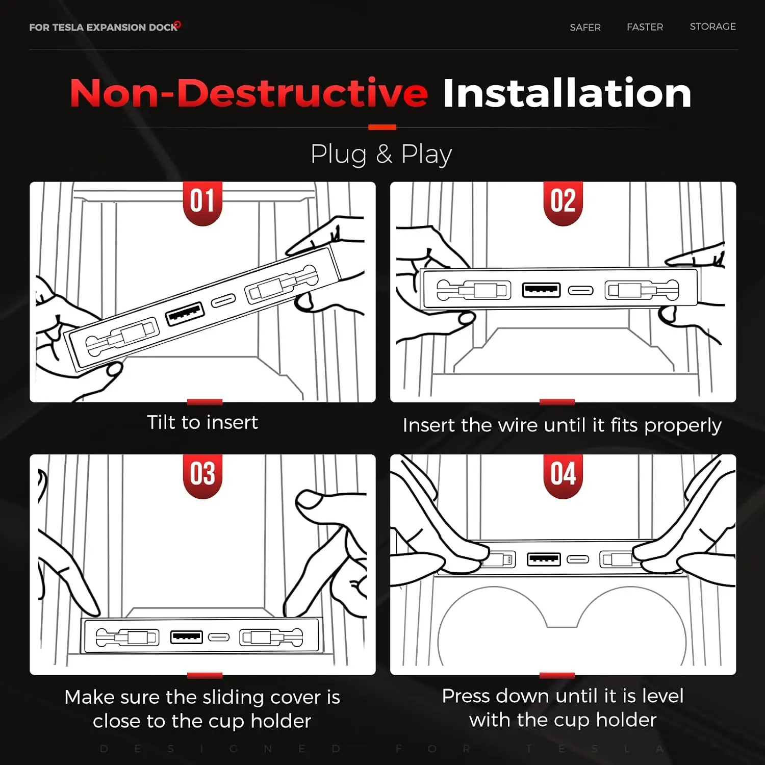 Für Tesla Model 3/Y/YL Highland Juniper 2025 2026 45W Schnellladegerät Erweiterungsdock USB-Shunt-Hub Intelligente Dockingstation – Detail 5