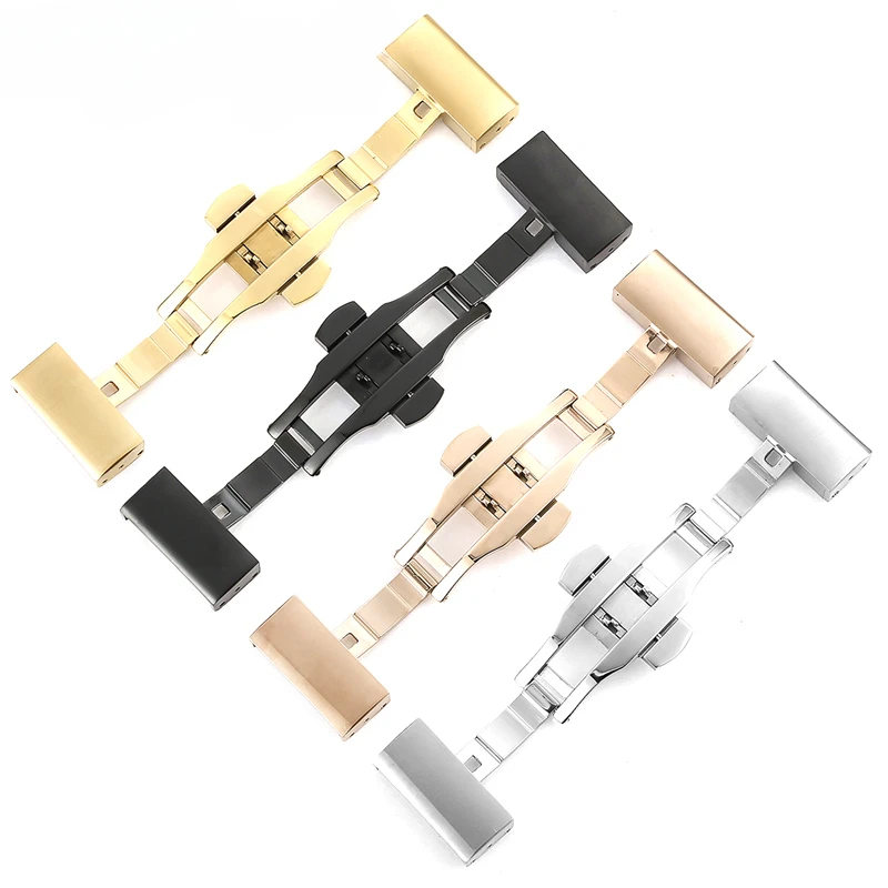 

Solid Stainless Steel Watch Strap Men's Butterfly Double Press Buckle Back of Turtle Frosted Folding Buckle Accessories 18 20mm