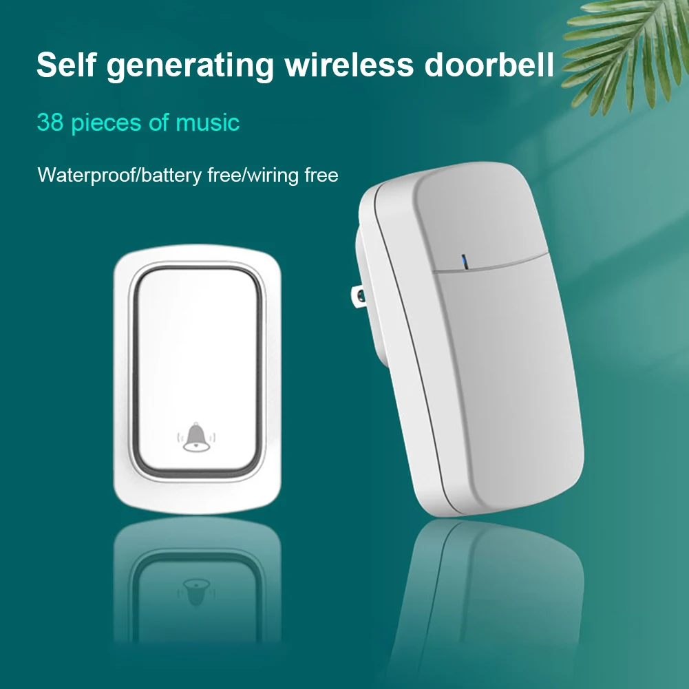 Wireless Doorbell No Battery required Waterproof Self-Powered Door bell Sets 150M Long Distance Home Outdoor Kinetic Ring Chime