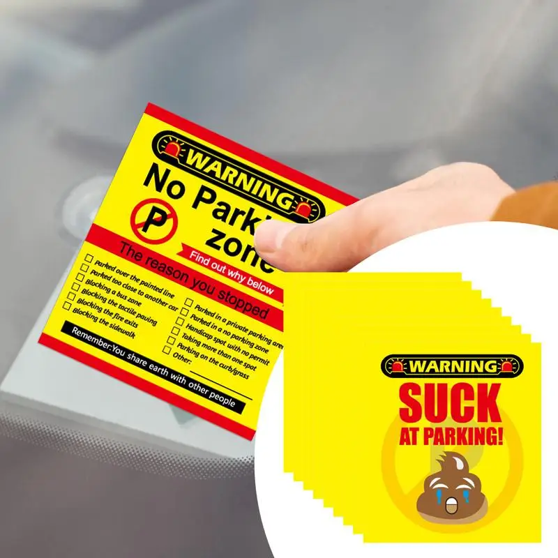 50 unidades de tarjetas sin zona de estacionamiento, tarjetas de estacionamiento defectuosas, pegatinas de seguridad de advertencia, rellenos de calcetines para adultos con infracción de razones múltiples