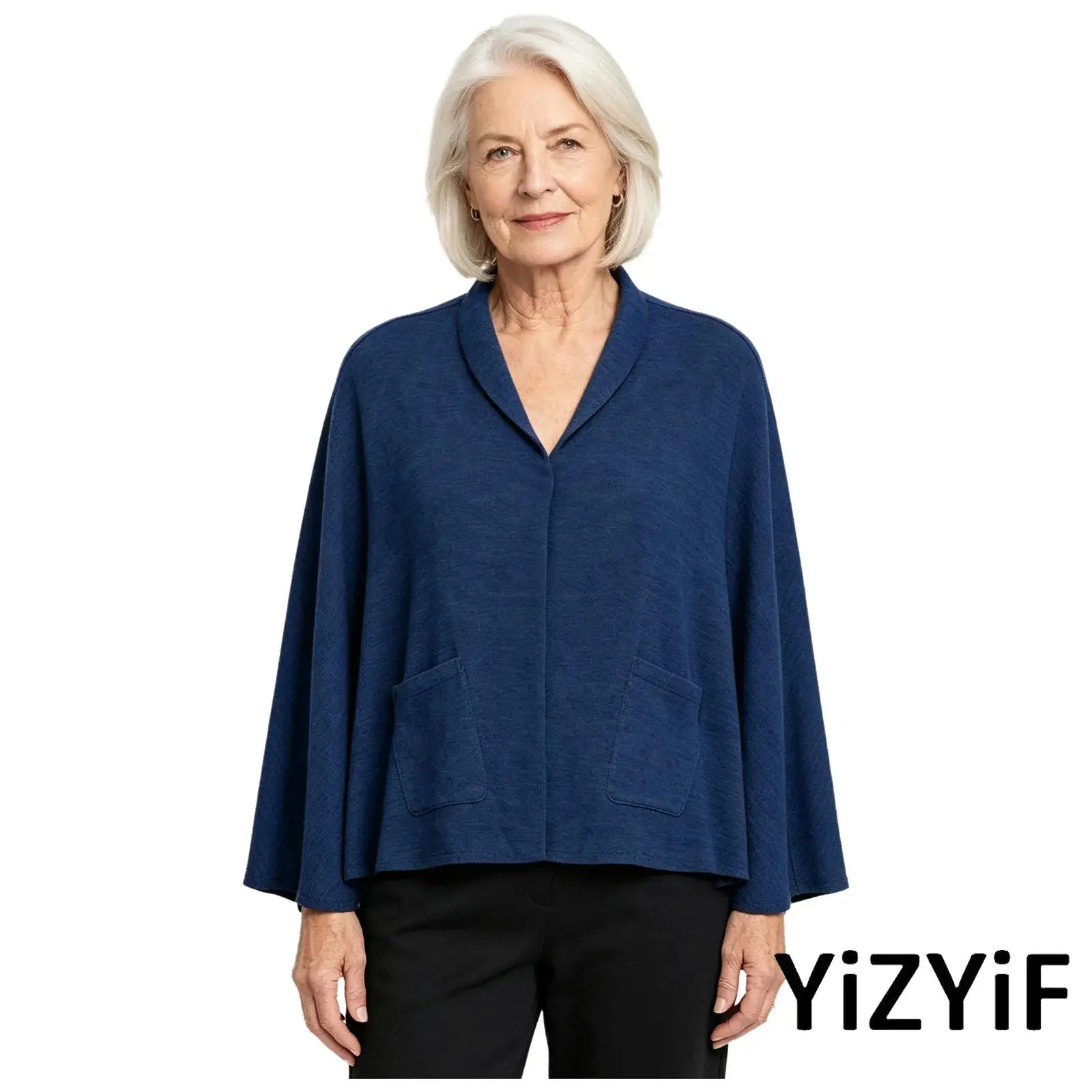 Women Elderly Adaptive Warm Cape Shawls V Neck Button-down Cardigan Shirt Top with Pockets Special Need Clothes for Nursing Home
