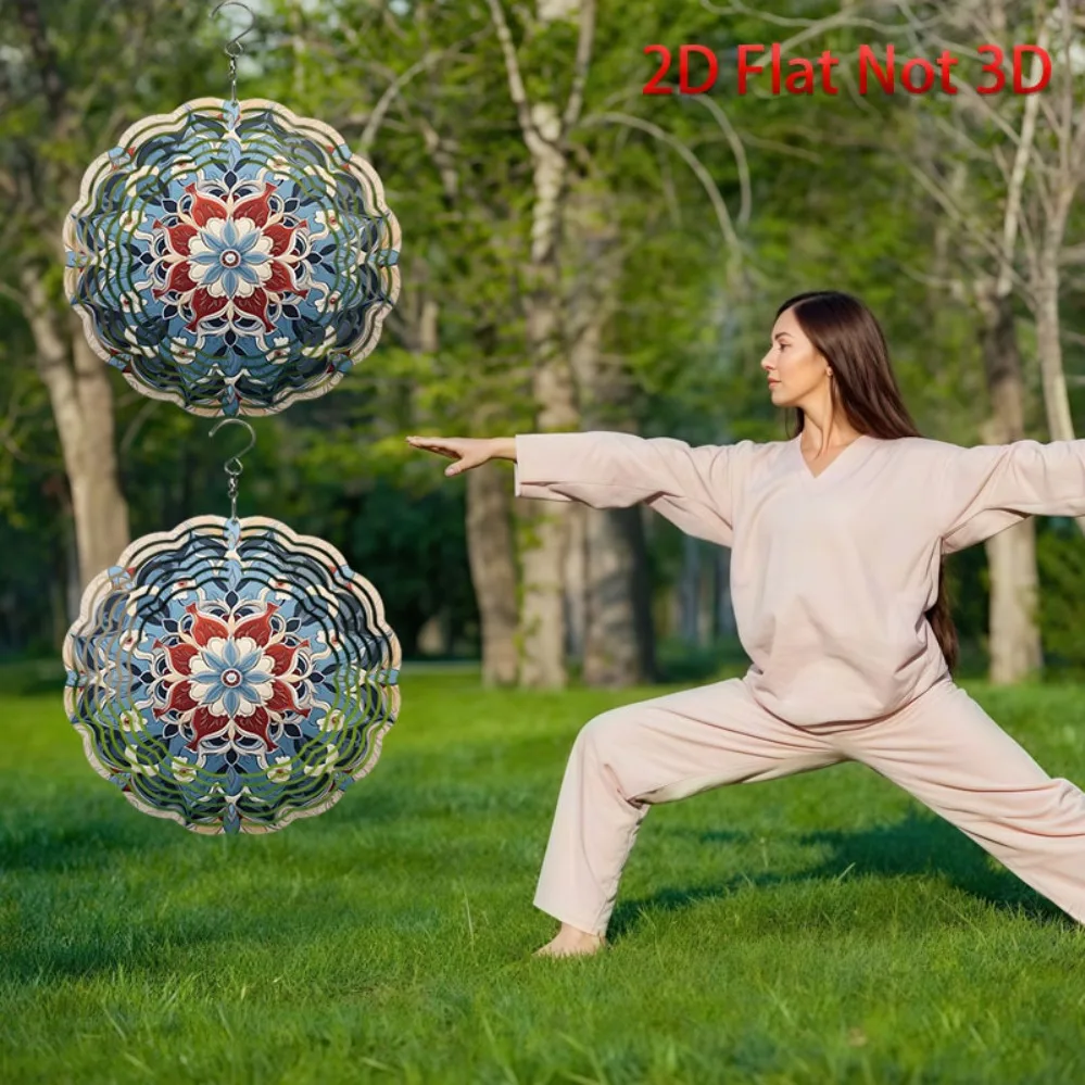 1PC 10in Blue Flower Mandala Wind Chime - Metal Outdoor Garden Decor