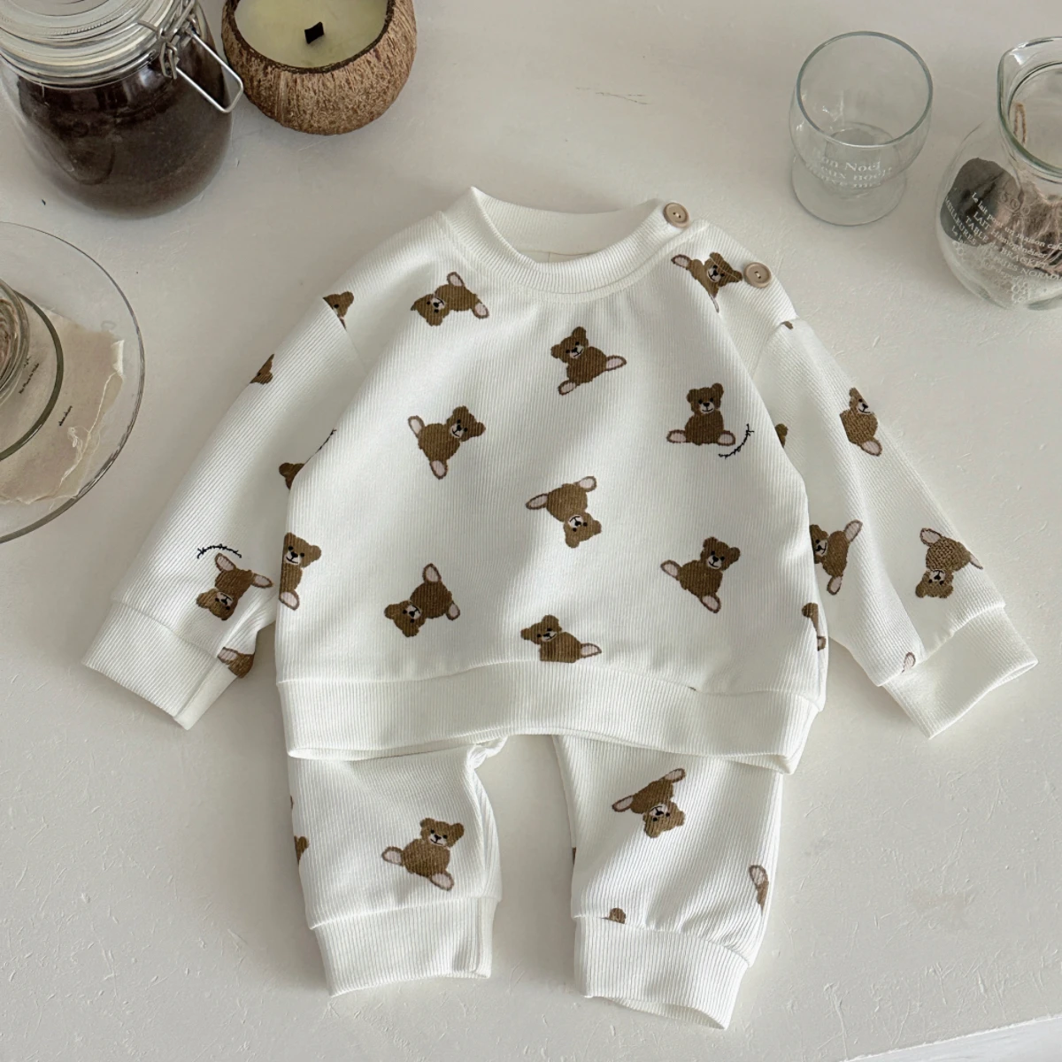 طفل الفتيان الفتيات الملابس مجموعة ربيع الخريف الدب الصغير كامل طباعة رياضية أعلى + السراويل الترفيه عطلة الزي 2 قطعة مريحة #5