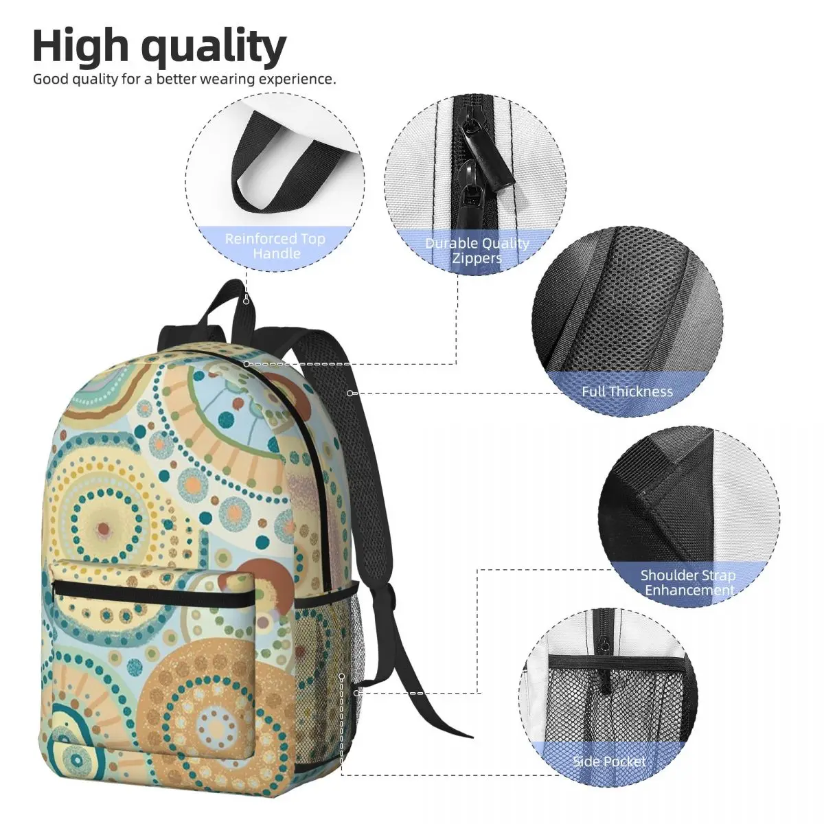 Natural Tones Desigual Mandala Backpack Daypack Large Capacity Boys Girls BookBag School Bag Shoulder Bags for Men Women