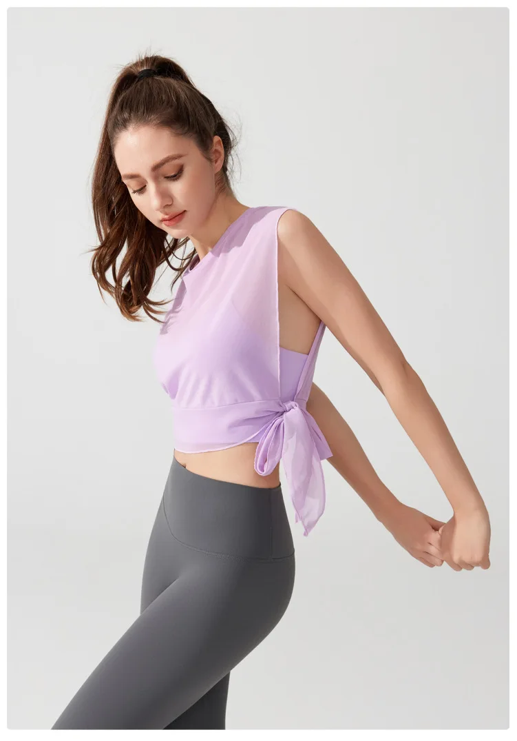 

Модный весенне-летний женский спортивный халат без рукавов для йоги, дышащий удобный топ на бретелях с боковым ремнем, мягкий жилет для занятий спортом в тренажерном зале и фитнесом