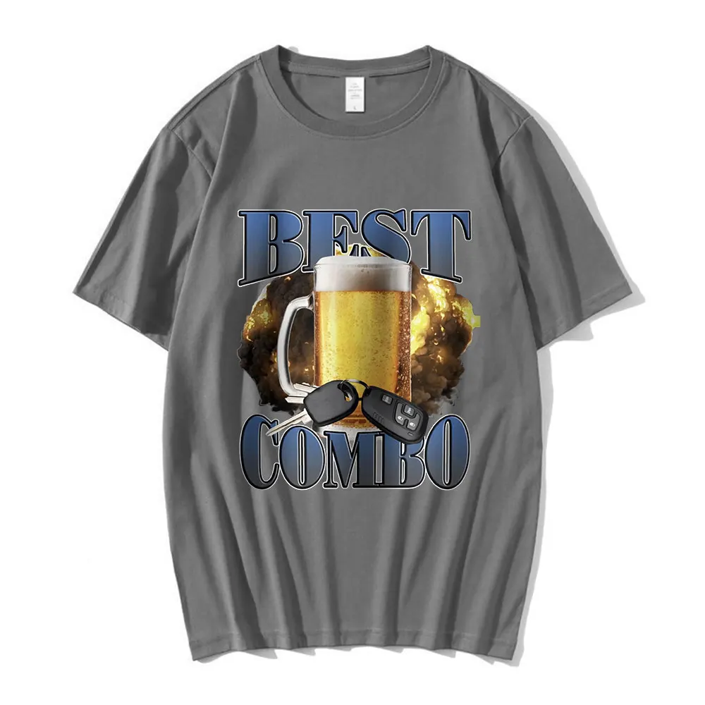 Best Combo Print T Shirt Funny Drunk Driving Short Sleeve T-shirts Men\'s Women 100% Casual Cotton Oversized T Shirts Streetwear