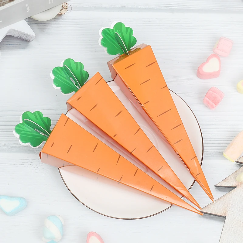 

10Pcs Carrot Design Paper Candy Box Cone Shaped Packaging Box Happy Easter Party Decoration For Home Kids Birthday Favors Gifts