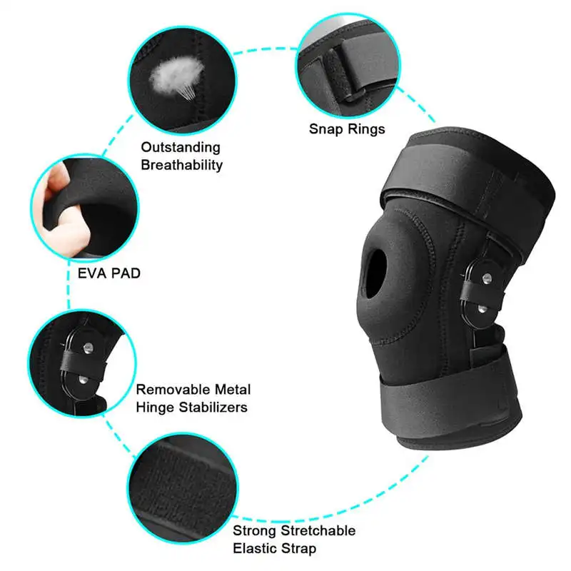 1Piece Hinged Knee Brace Support Gel Patella Support with Removable Dual Side Stabilizers Relieves Arthritis Meniscus Tear Acl