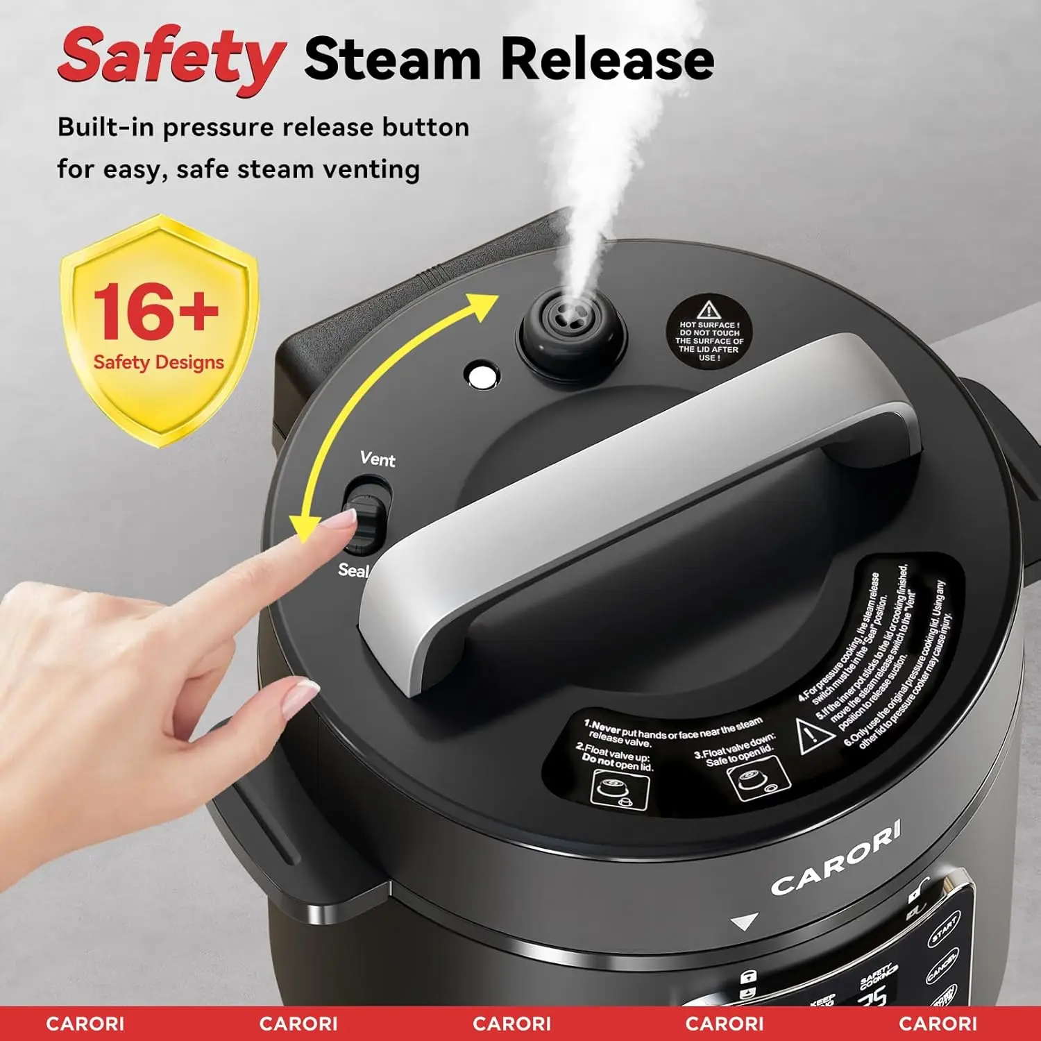 طنجرة ضغط كهربائية 9 في 1 سعة 6 كيو تي، وعاء داخلي من الفولاذ المقاوم للصدأ، 12 طباخ متعدد الوظائف قابل للبرمجة مع تصميم آمن للتنفيس، Ri