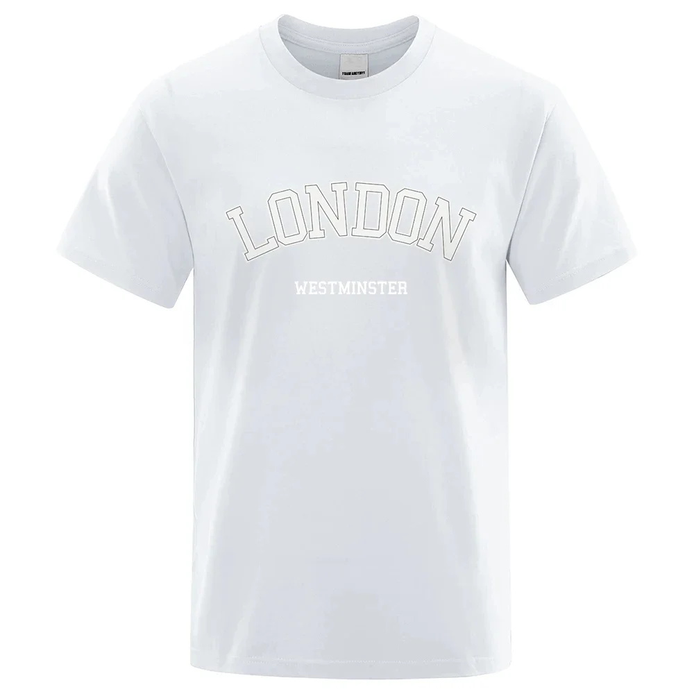 London Westminster Street Letter Tops Mens Fashion Crewneck T Shirt Hip Hop Sweat Cotton T-Shirts Casual Oversized Men 80403