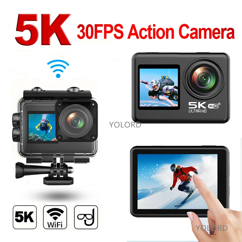 

5K 30fps/4K 60fps WiFi Mini Action Camera Anti-shake Dual Screen Wide Angle Waterproof 48MP Sports Cam Video Recorder