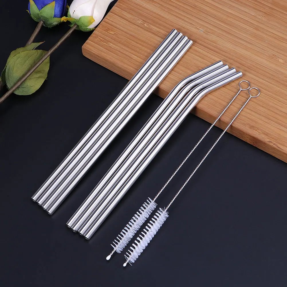 

1Set Stainless Steel Drinking Straws Reusable Straw Kit for Party Cocktail Cleaning Brush Beverage Metal Straws