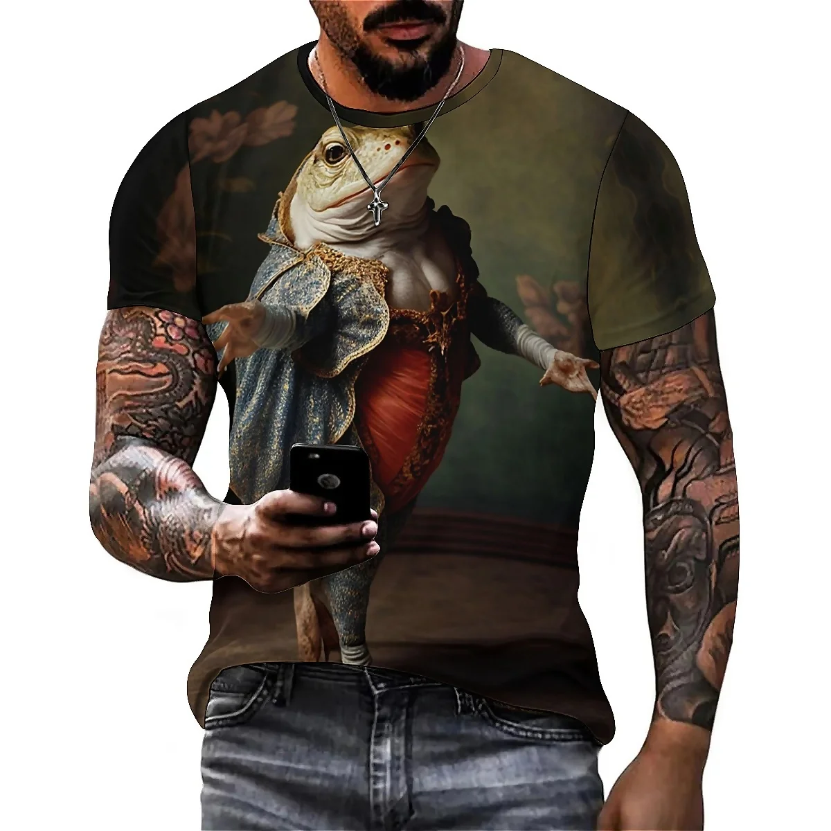 

Men's and Women's Printed Short-sleeved Pullovers with a Loose Fit and Oversized Tops
