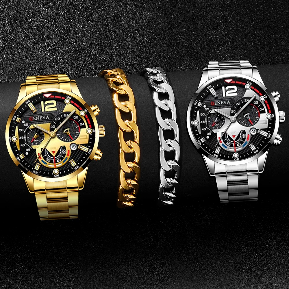 4pc men's fashionable quartz watch and versatile accessory set for daily wear as gifts for friends and family
