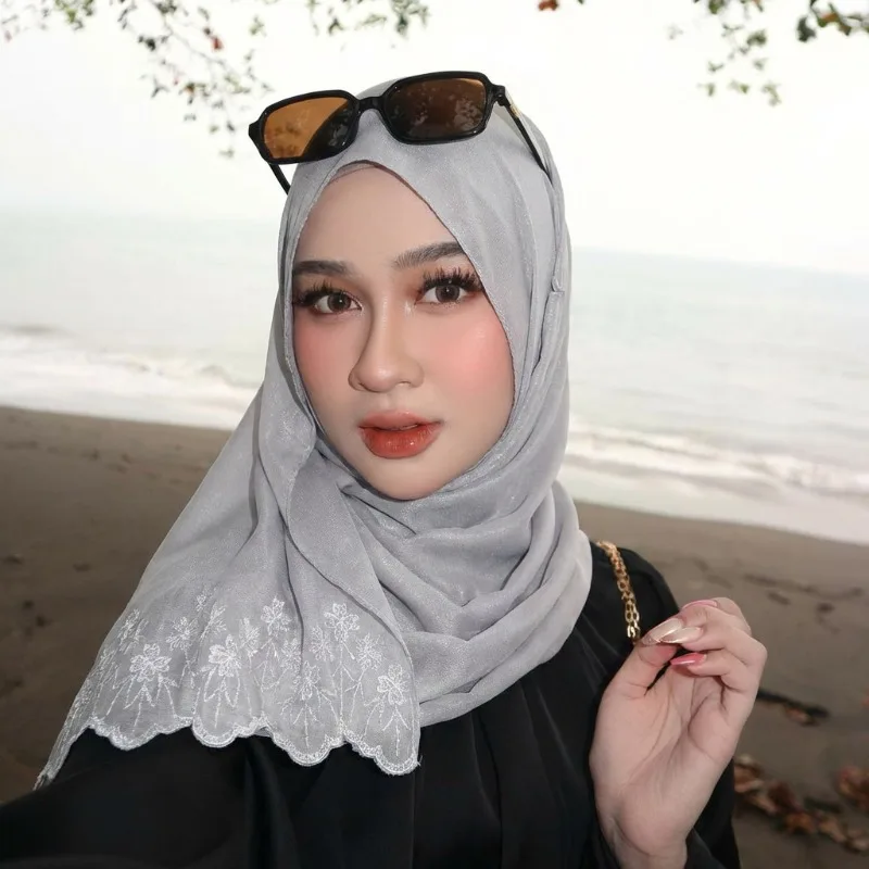 

Женский шарф с жемчужной вышивкой из шифона, новый стиль, модный, мягкий, длинный, в стиле Ближнего Востока, разноцветный