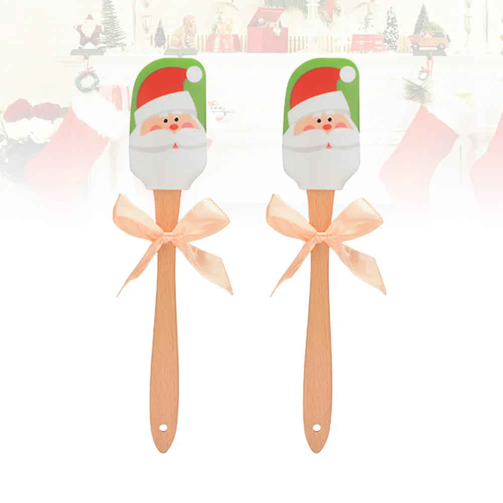 

2 Pcs Festive Spatula Christmas Kitchen Gadget Mixing Butter Scraper Cake Holiday Baking Tool Wooden Silicone