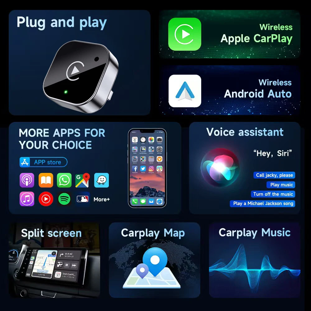 2-in-1 Wireless CarPlay & Android Auto Adapter,Plug & PlayUSB/USB-C Dongle,Fast Auto-Connect NoDelay,Compact for iPhone &Android view 5