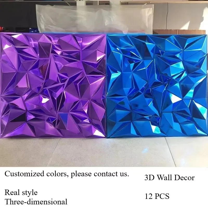 12PCS 50x50cm Gold Electroplated 3D Wall Panels, Luxury Wall Stickers for Wedding Party Background Decoration