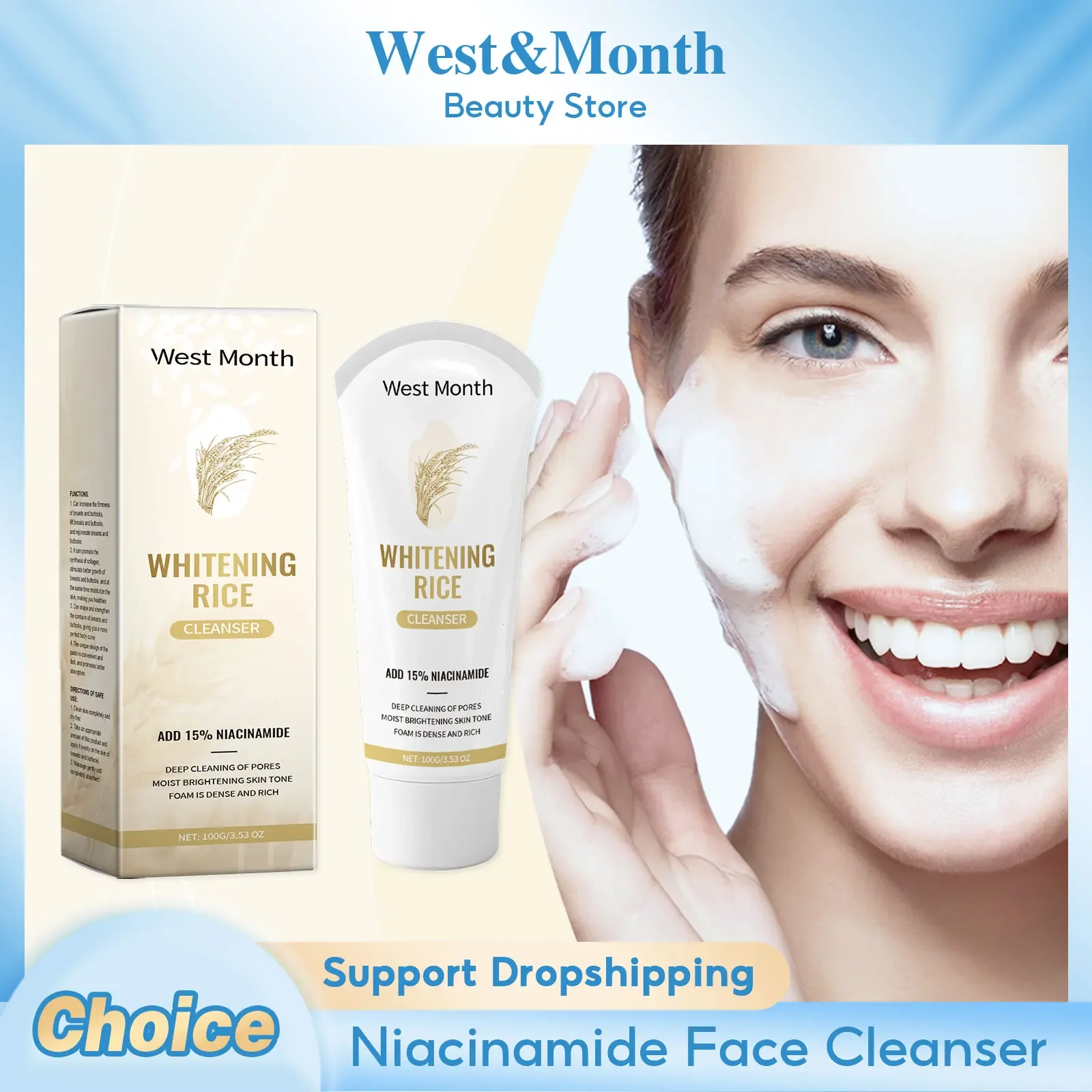 

Blackhead Removal Face Wash Cleansing Clogged Pores Purify Dirt Oil Control Rich Foam Exfoliating Whitening Rice Facial Cleanser