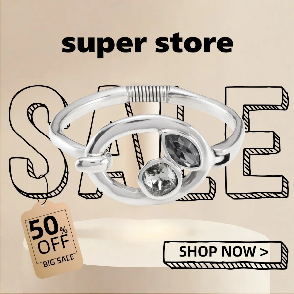 

2025 UHO Europe and America Original New Product Silvery Fashion Versatile Trend Grey Crystal Bracelet Women's Festival Gift