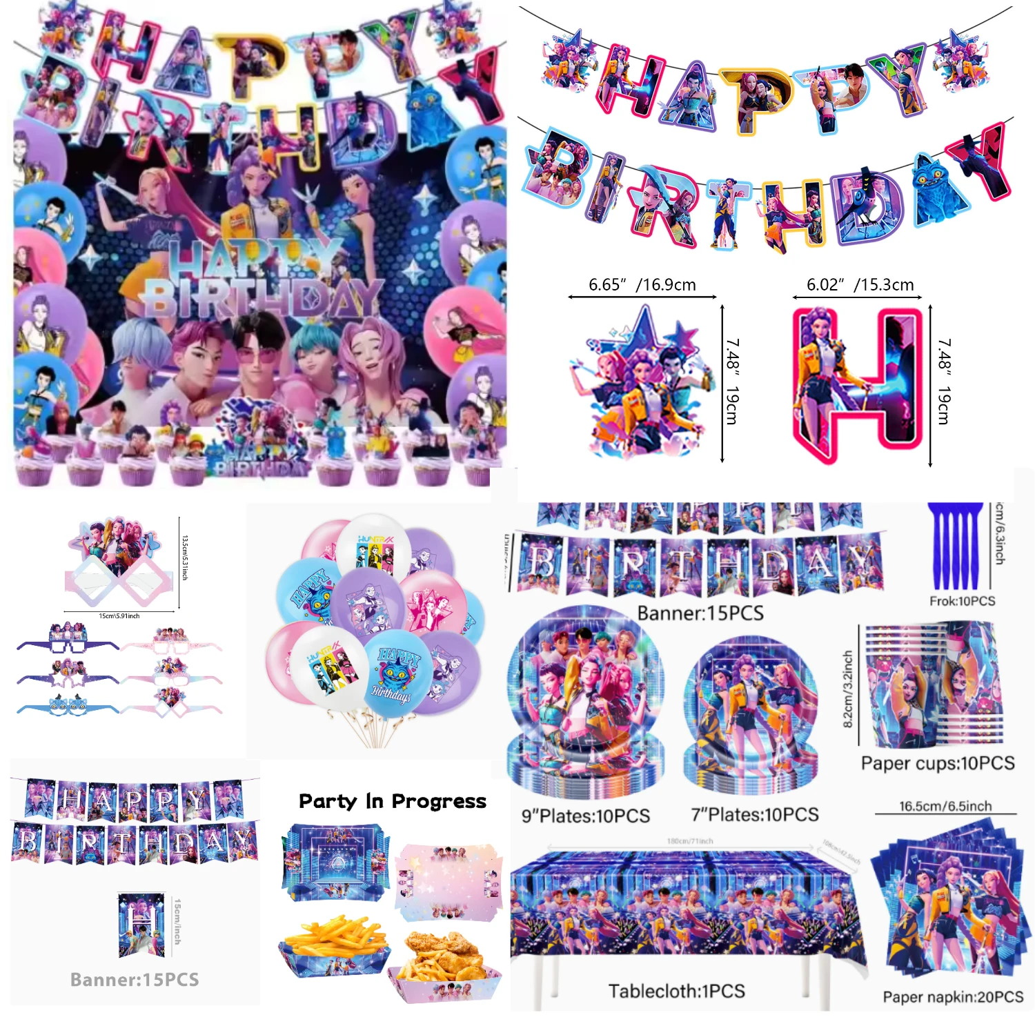 Suprimentos para Festa de Aniversário Infantil com Tema de Utensílios de Mesa, Pratos de Papel, Copos, Guardanapos, Caixa de Doces, Sacolas de Presente, Banner, Fundo, Conjunto de Decoração Completo