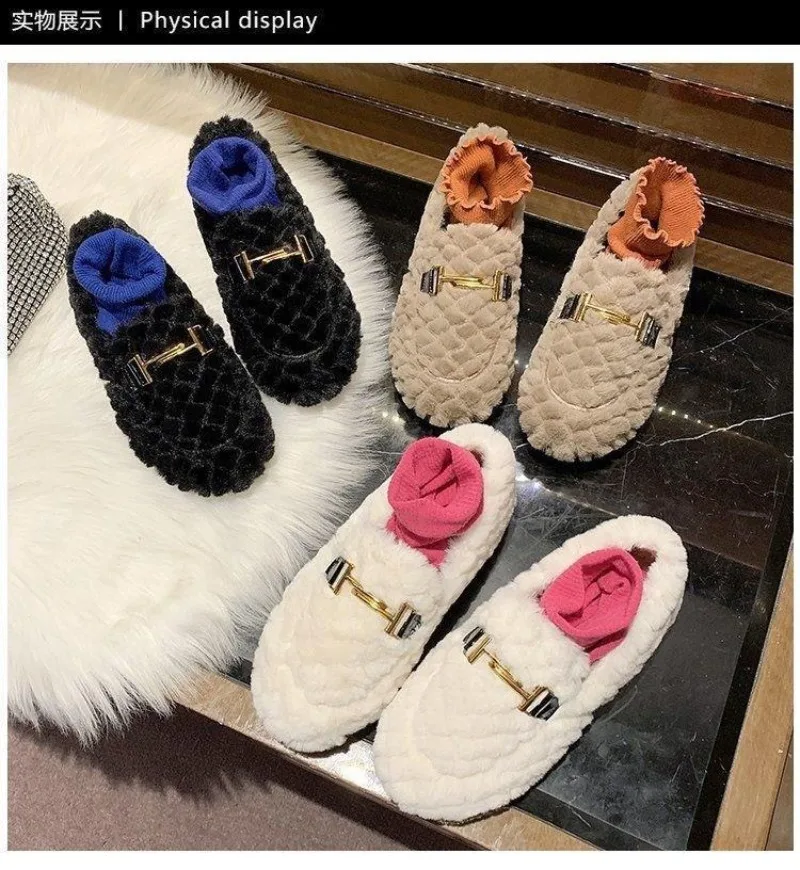 Big Size 35-40 Women Lambswool Moccasins Winter Wool Shoes Ladies Ballerinas Warm Fleece Loafers Femme Cold Proof Fur Flats 2023