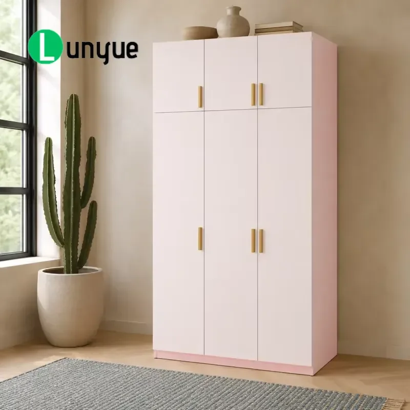 Modern Wooden Three Door Wardrobe Fabric Storage Cabinet Bedroom Furniture Large Capacity Clothes Organizer Home Decor