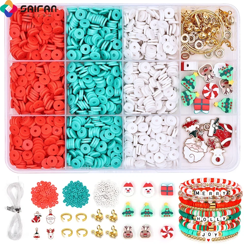 1 set of new Christmas soft clay bead bracelet DIY material bag set, bracelet string, bead jewelry accessories, beads