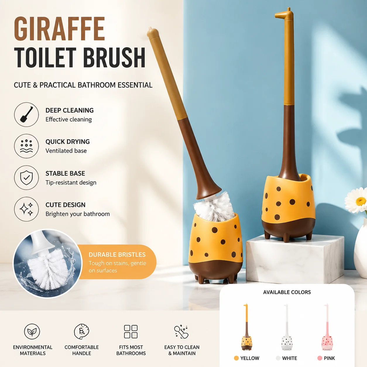 No punching deer toilet brush, no dead corners, soft fur, home creative cartoon unclogging squat toilet, toilet