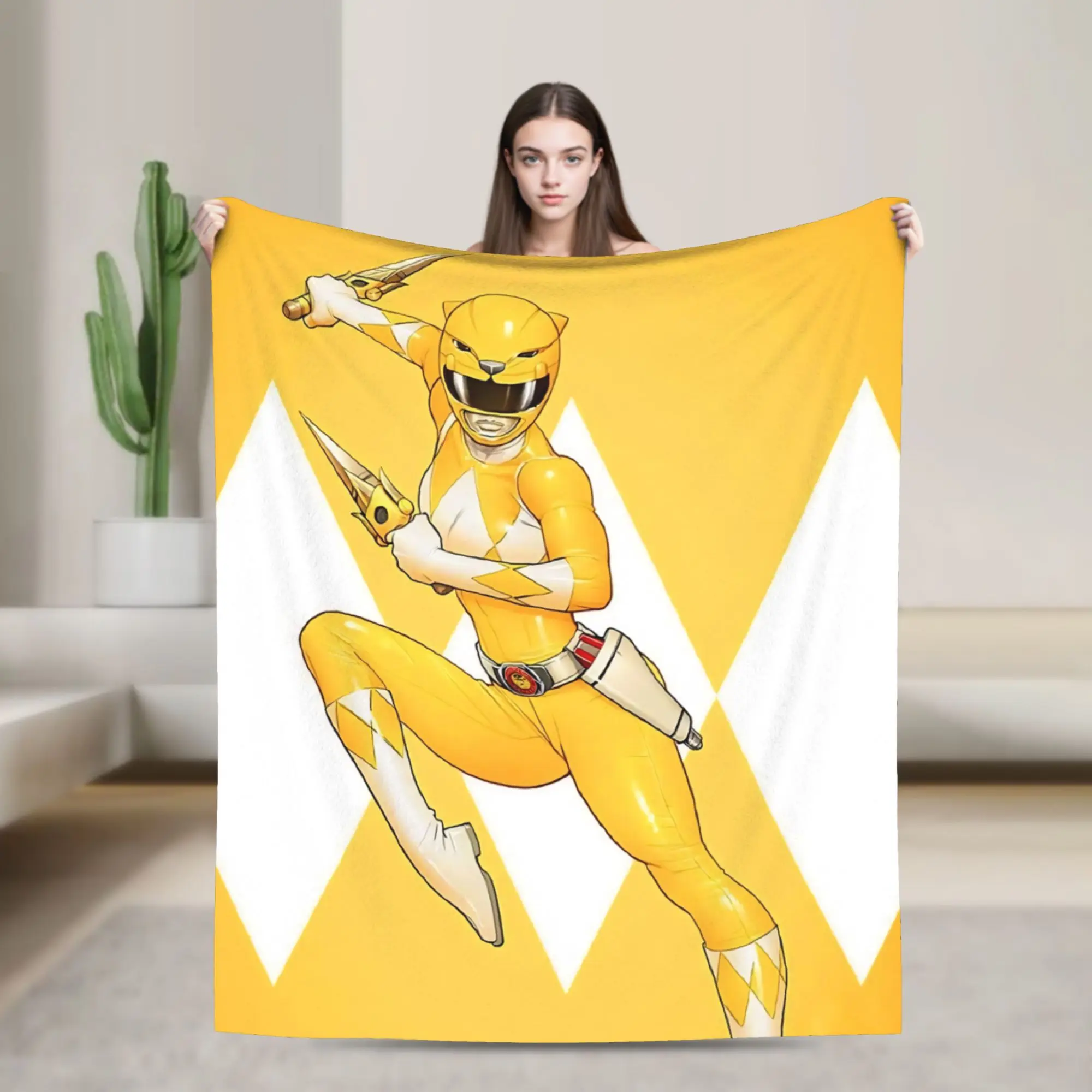 Yellow Ranger Knitted Blanket Flannel Power R-Ranger Lightweight Throw Blanket for Bedding Couch Bed Rug