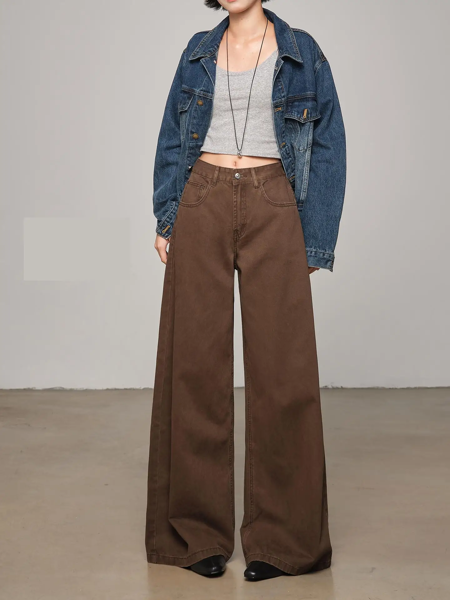 ZHISILAO-pantalones vaqueros de pierna ancha para mujer, Vaqueros de pierna ancha marrones, holgados, informales, Y2K, hasta el suelo, ropa de calle, Otoño Invierno 2025
