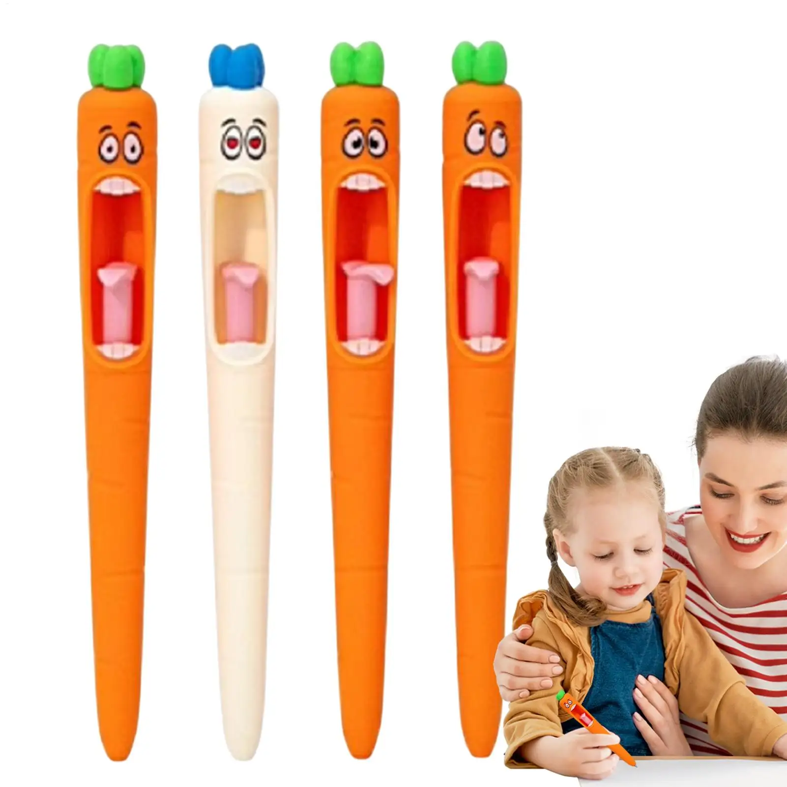 

4pcs Funny Carrot Press Type Black Quick Dry Gel Pen High Value Creative Stress Relief Writing Tool for Study Office School