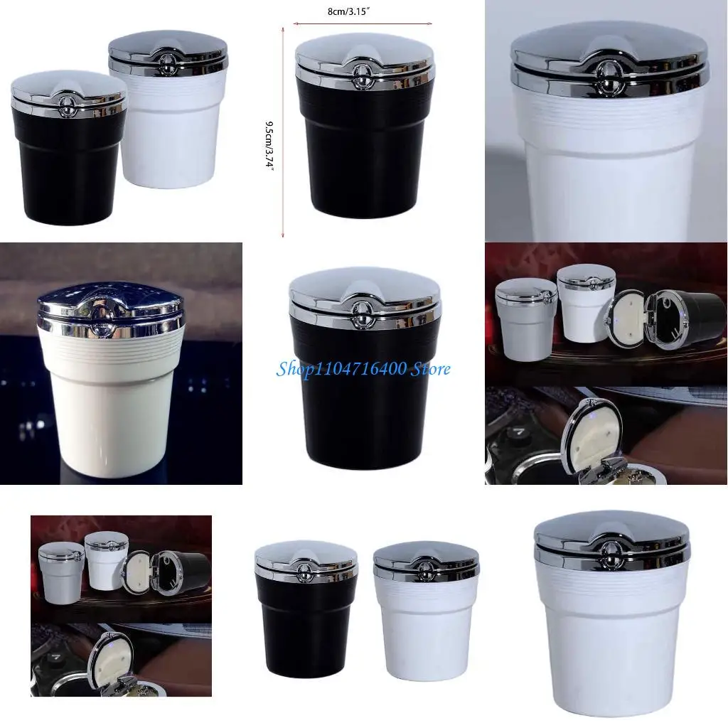 

y1gd Portable Ashtray with Lid for Car Sealed Design With LED Blue Light Windproof for Outdoor Travel Home Easy Clean for Men