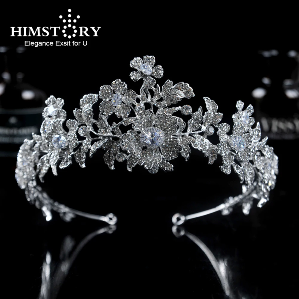 

Himstory Luxurious European Bridal Rhinestone Zircon Hair Crown Delicate Wedding Dress Flower Headdress Tiaras Accessories