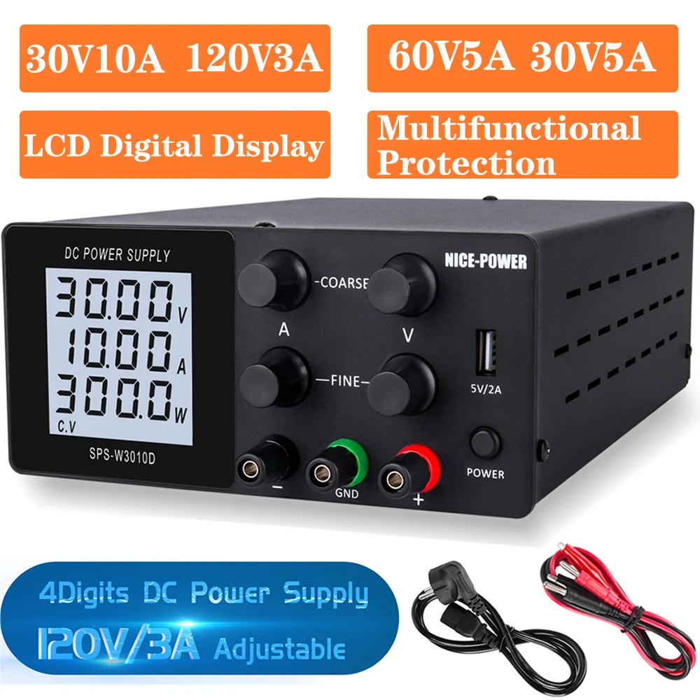 

220V/110 Adjustable DC Switching Laboratory Power Supply 30V10A/60V5A Digital Display Portable USB Output Port Repair Phone Tool