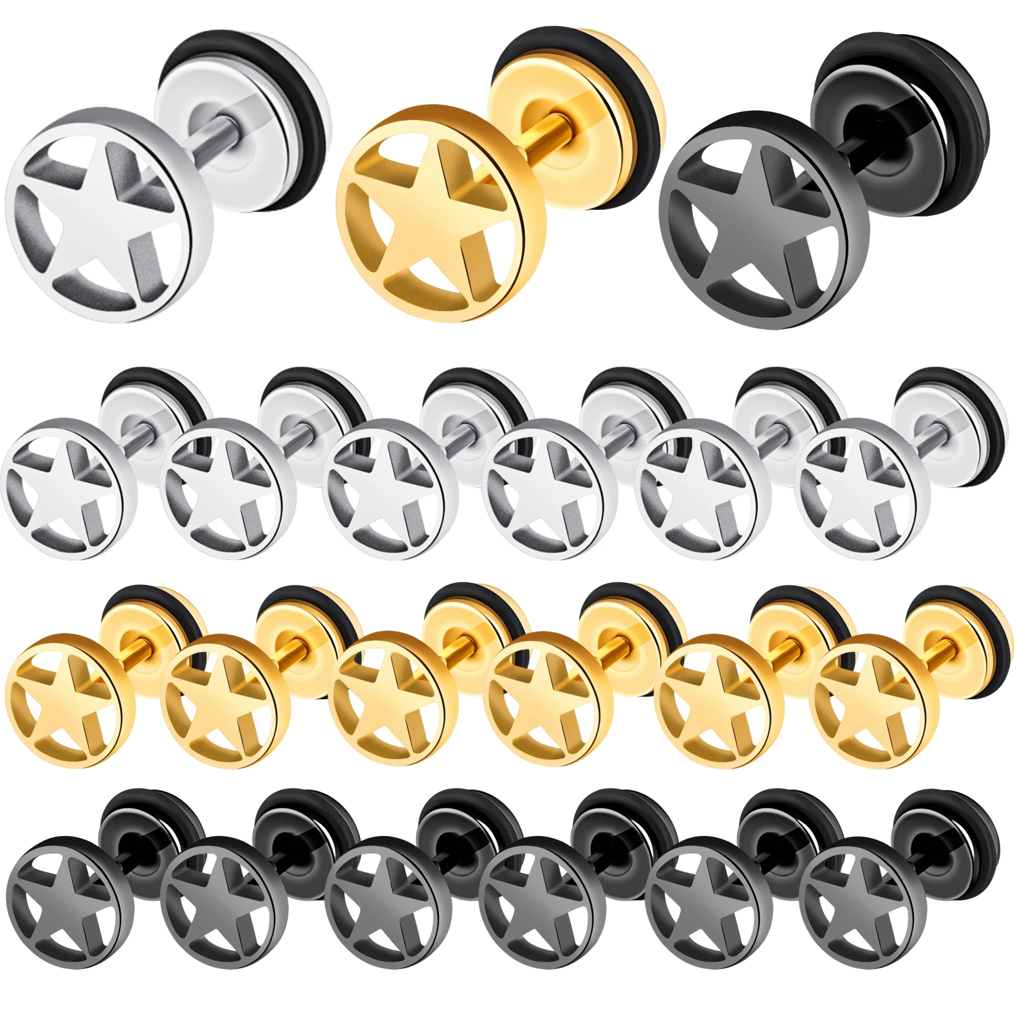 1-5 Pair Punk Star Cute Black Stainless Steel Piercing Stud Earring for Woman Male Party Romantic Jewelry Gift Accessories Trend
