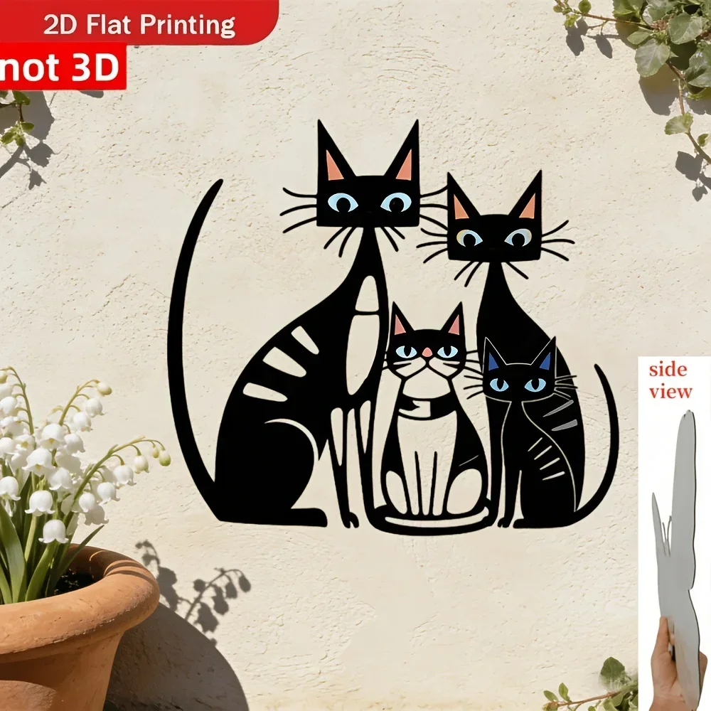 CIFBUY Black Cat Family Metal Wall Art Sign Iron Decor Rust Proof Waterproof For Indoor Outdoor Living Room Home Decoration
