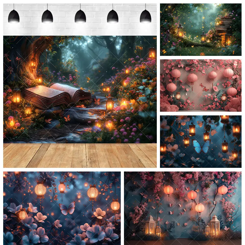 Mysterious Forest Study Lantern Butterfly Kid Girls Birthday Party Backdrop Custom Baby Room Decor Photography Studio Background