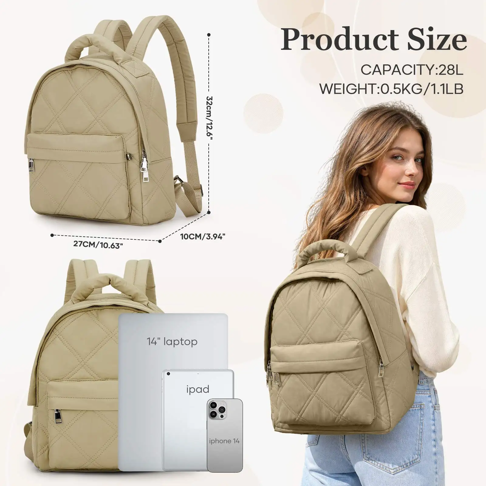 Women's Backpack Fashion Backpacks, Mini Backpack Lightweight Casual Backpack Work Bag Woman Puffer Small Backpack Purse view 5