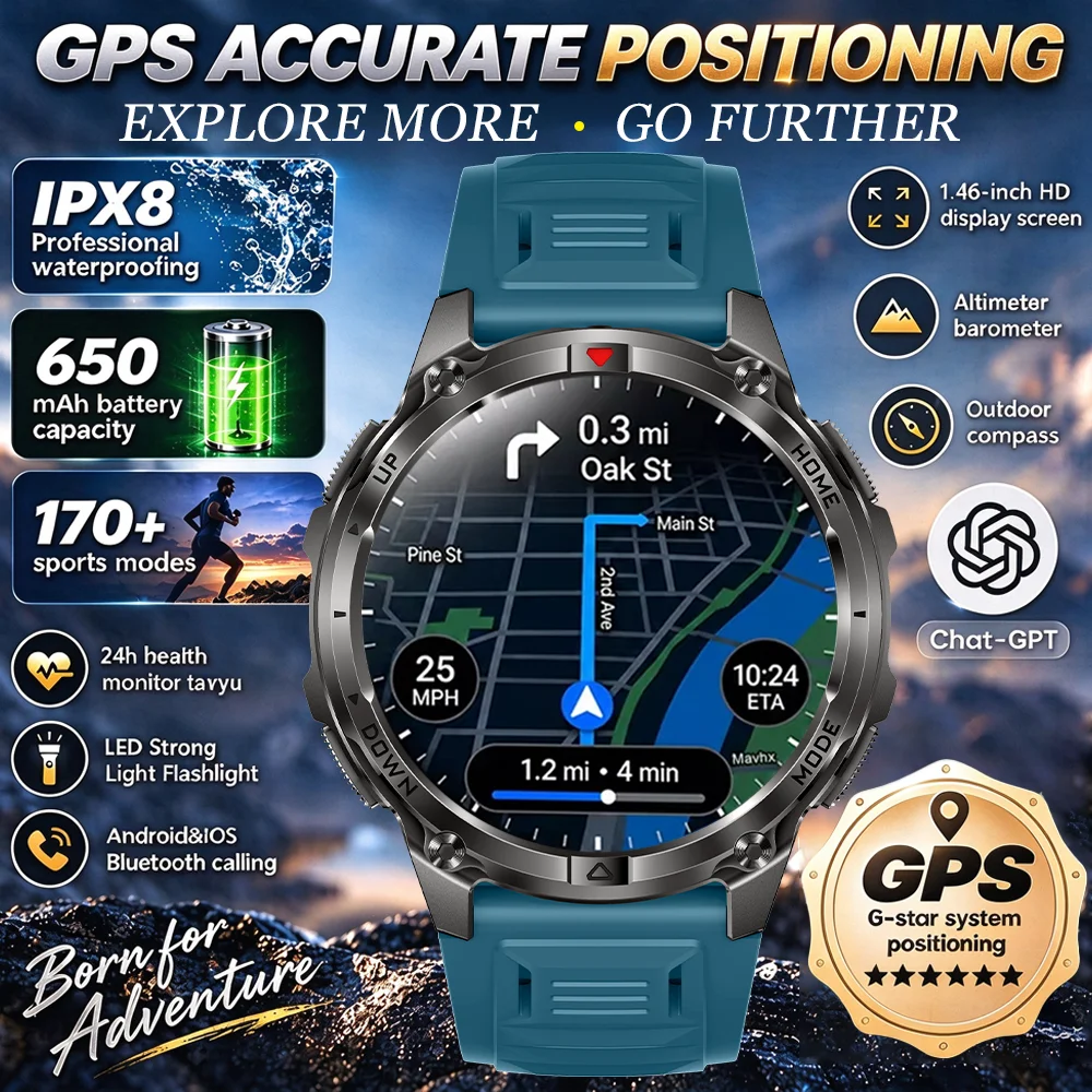 2026 Hot Sales Outdoor Durable GPS Sports Smart Watch Built-in GPS 650mAh Battery 3ATM Waterproof 1.46