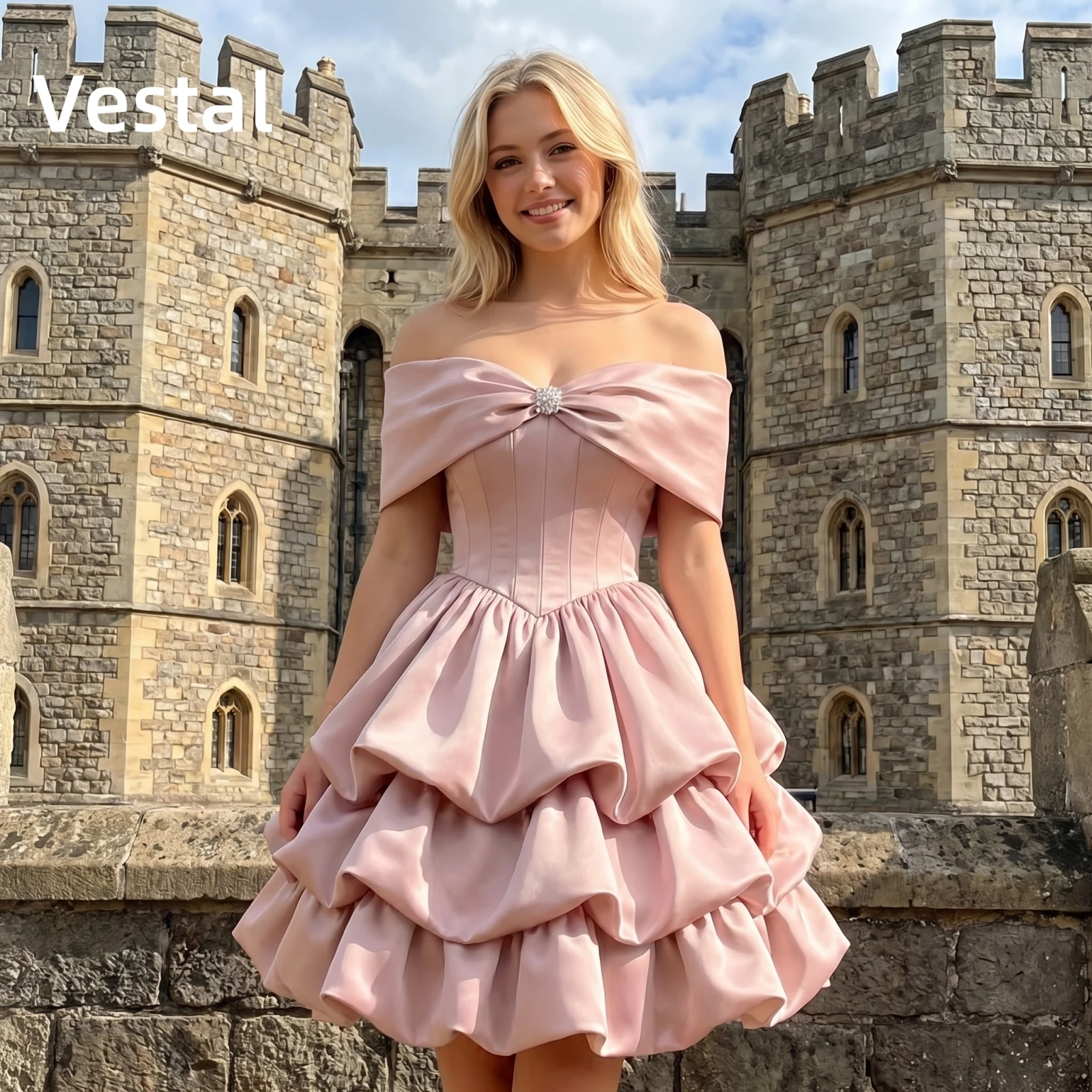Платье На Выпускной Женское Pink Off Shoulder Satin Tiered Ruffle Homecoming Dress Customized