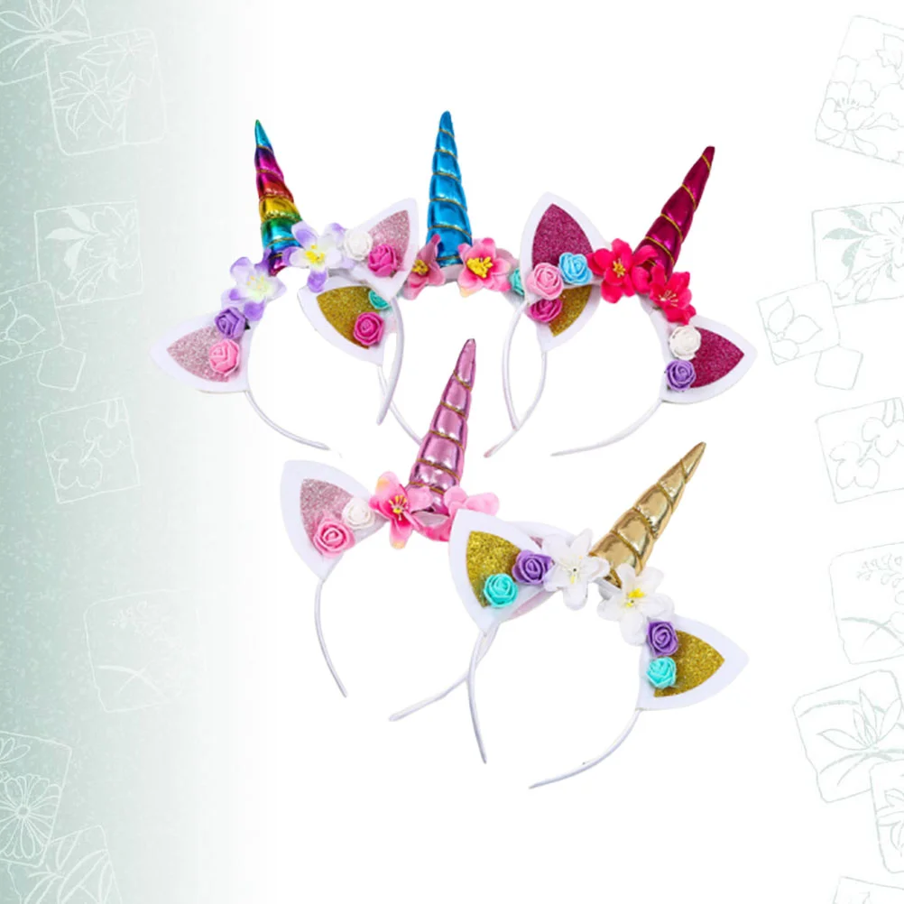 5 Pcs Unicorn Hair Hoops Kids Hair Band Headwrap Bow Headdress Hair Accessories For Kids Braiders Hair Care Styling