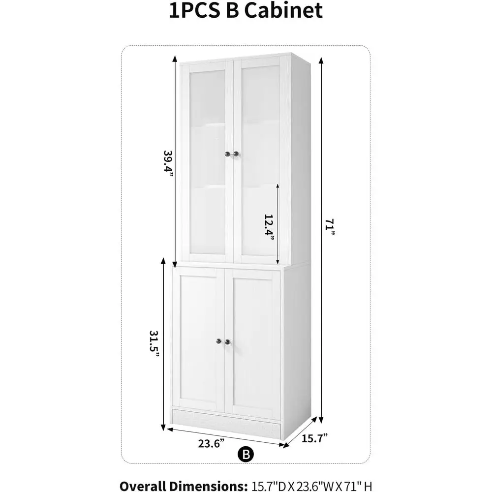 71 Tall 5-Tier Bookshelf with Glass Door Cabinet for Home Office or Living Room, White - view 2