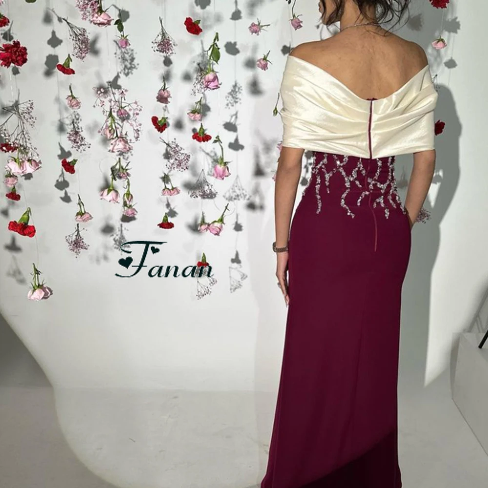 Customized Off The Shoulder Jersey Sequined Straight Evening Dresses Sexy Backless Stitching Color Floor Length Gown فساتين سهرة