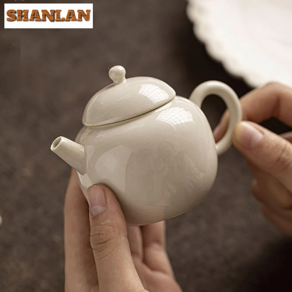 110ml Handmade Grass Wood Ash Porcelain Teapot Ancient Pot Tea Brewing Kettle with Infuser White Tea Tableware Supplies Craft