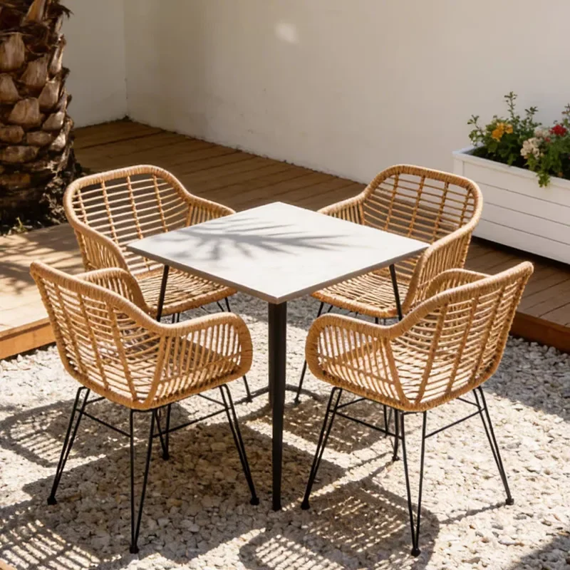 for Outdoor Rattan Tables and Chairs Set Waterproof Sunproof Garden Patio Balcony Leisure Furniture for Courtyard Model Room