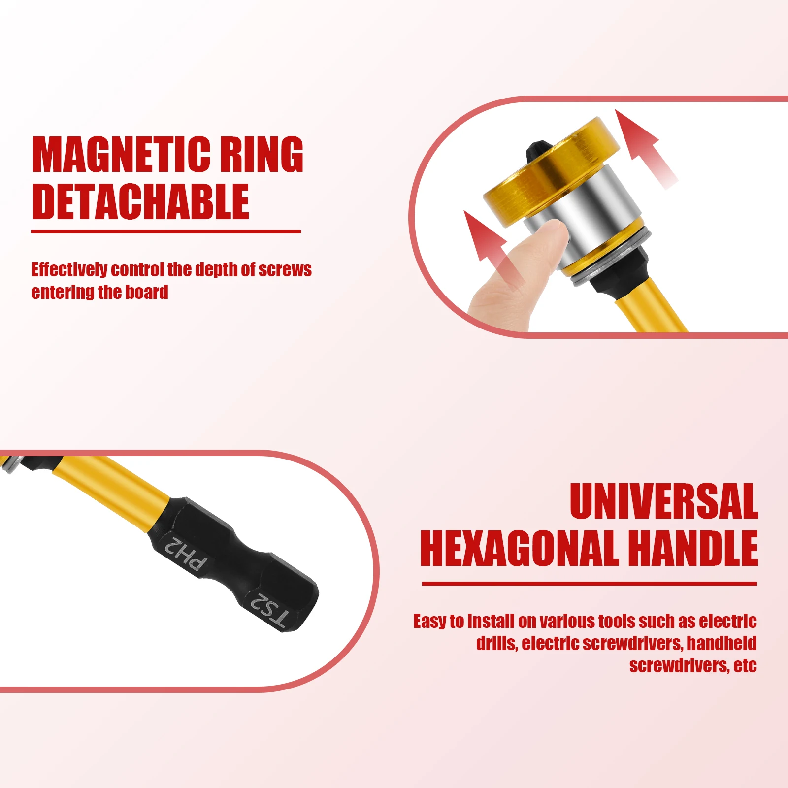 10 Pcs Drywall Screw Setter with 1/4" Hex Shank Magnetic Positioning Screwdriver Bit with Depth Stop 50mm PH2 Drywall Screw Bit