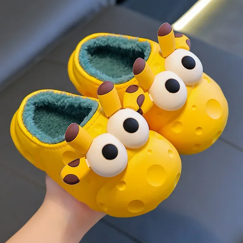 Autumn and Winter Baby Cotton Slippers for Boys and Girls Warm Plush Wrap Heels Home Shoes Waterproof Children's Cotton Slippers