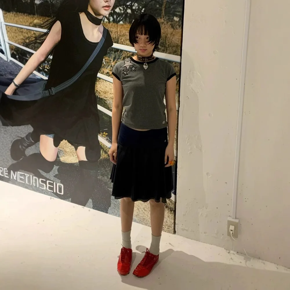 

Coyseio, лето 2022, клетчатая лоскутная футболка с вышивкой, ort Sve, женский облегающий хлопковый круглый топ Ne